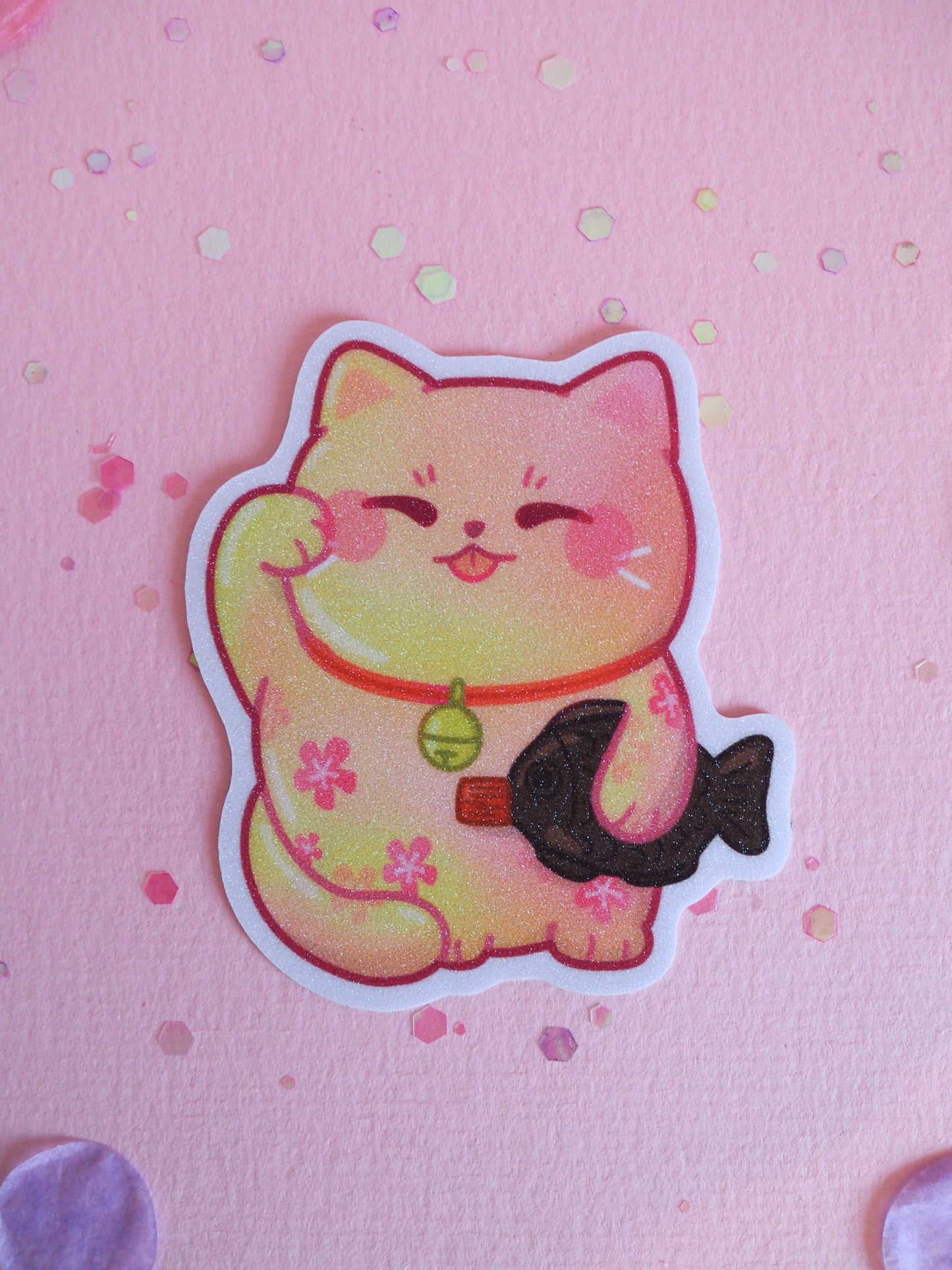 Maneki neko Sand Glitter Frosted Stickers