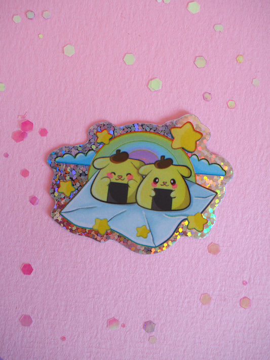 Pompom Onigiri Glitter Stickers